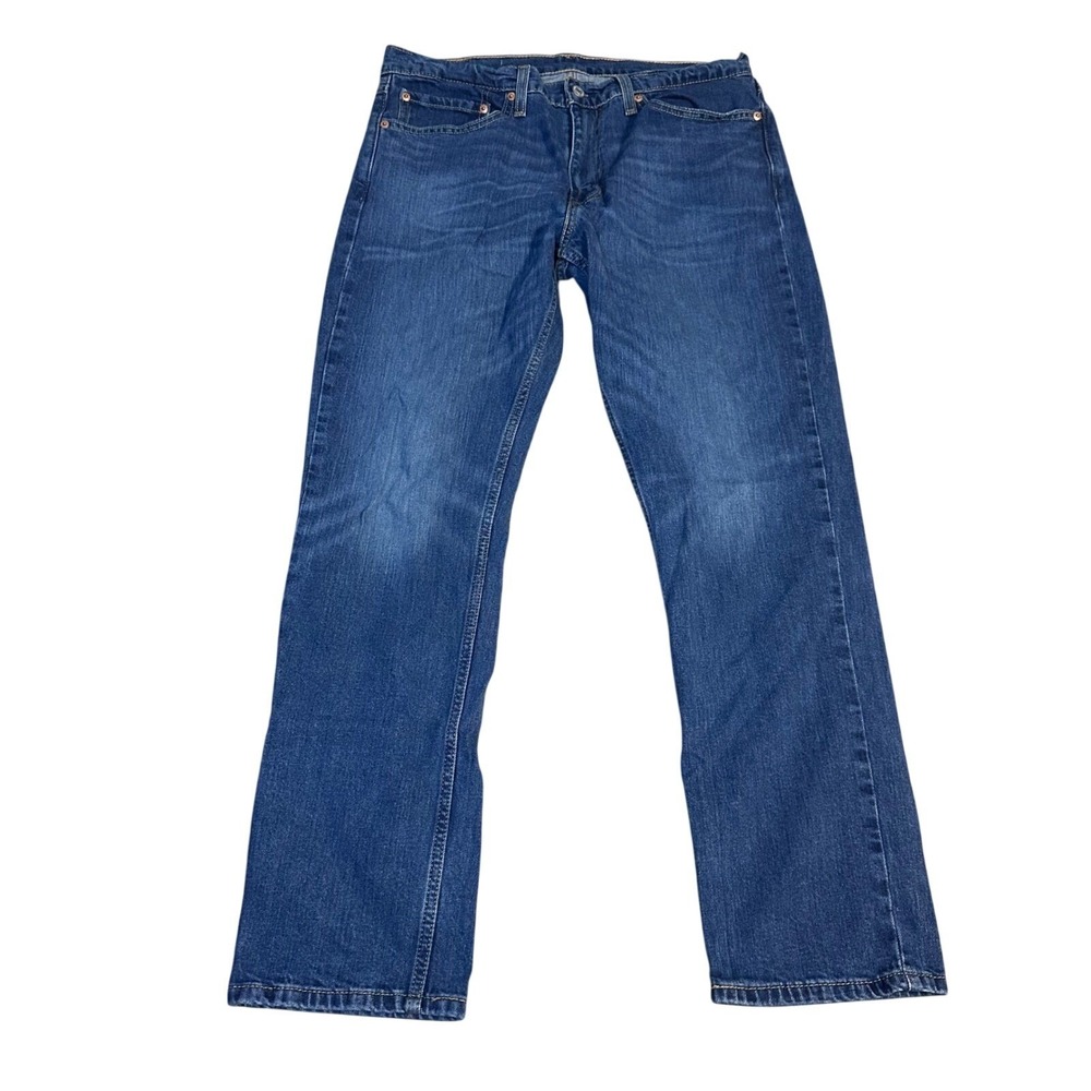 Mens Medium Wash Straight Leg Stretch Denim Jeans Blue 34x28